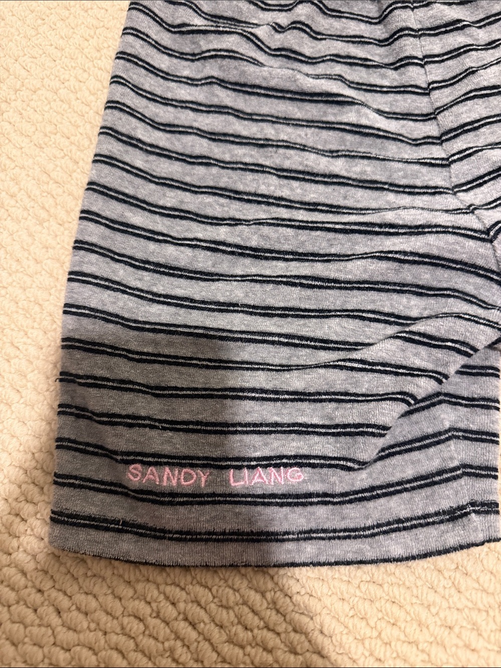 Sandy Liang Gray Knit Shorts with Navy Stripes
